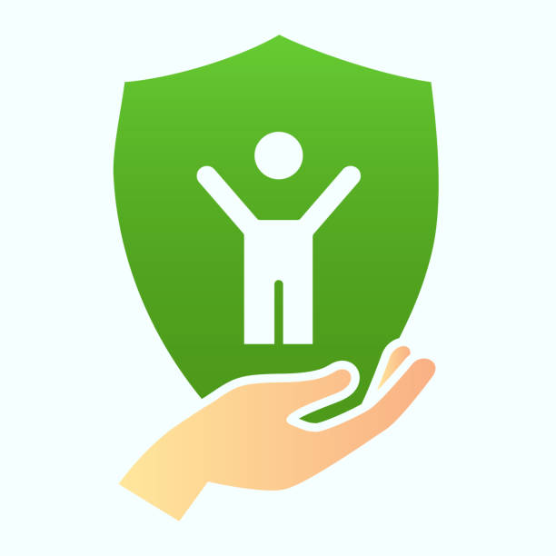 Child protection flat icon. Baby in shield vector illustration isolated on white. Kids safety gradient style design, designed for web and app. Eps 10